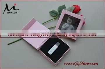 Empty USB Gift Storage Packaging Box Linen Leather Paper with Photo Frame
