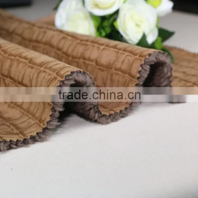 Wholesale hot stamping faux fur fabric suede bonded faux fur fabrics faux suede fabric