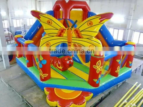 Inflatable butterfly theme fun city amusement park slide climbing game combo,with slide