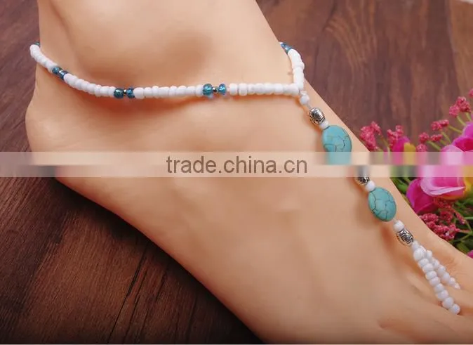Gemstone Turquoise Beads Pearl Barefoot beach sandals Bridal diamante anklet