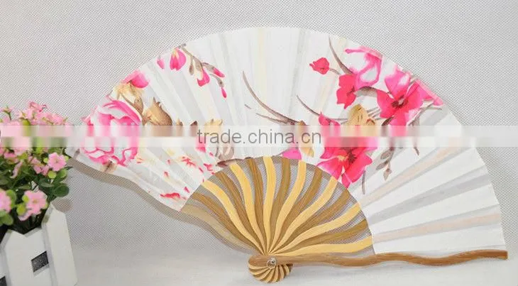 New Hand Made Curve Ribs Cloth Bamboo Fan