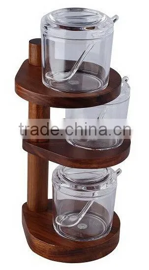 Wooden Unique Spice Rack with 3 Removable Tiers and 3 Acrylic Bottles