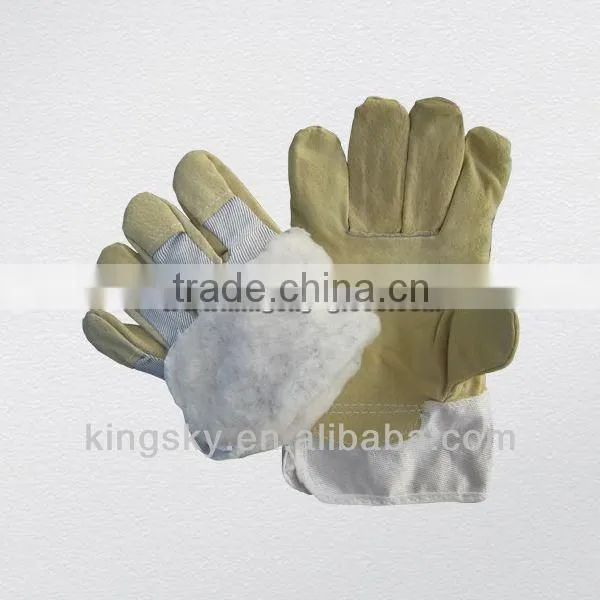 Pig split leather acrylic pile lined winter leather warming glove