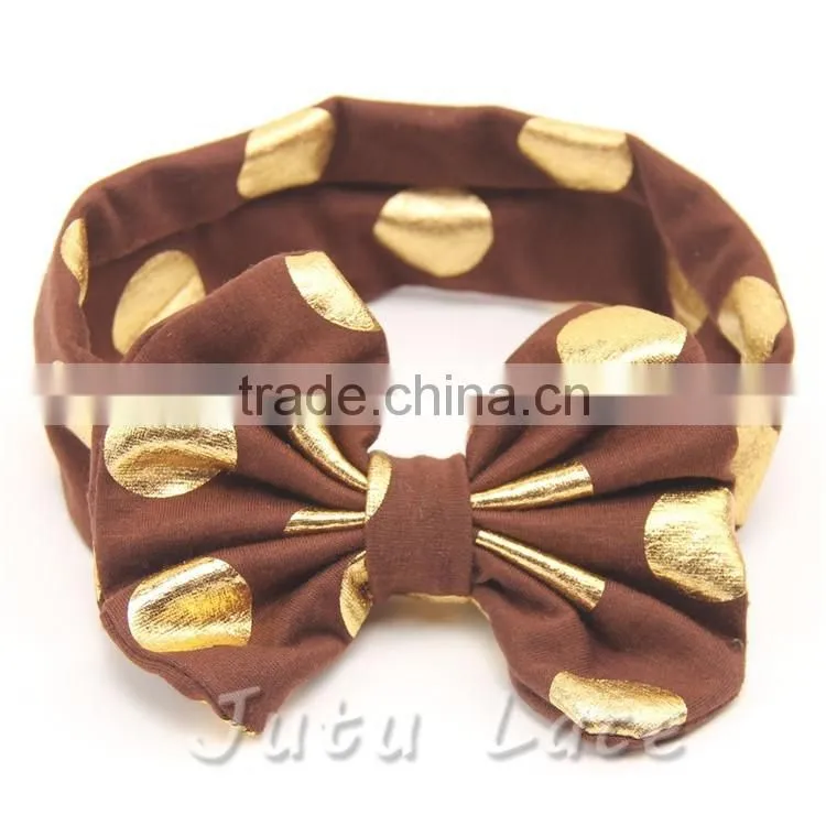 New wide fabric elastic headband flashing-polka dot hair bow headwrap-flashing bow headbands