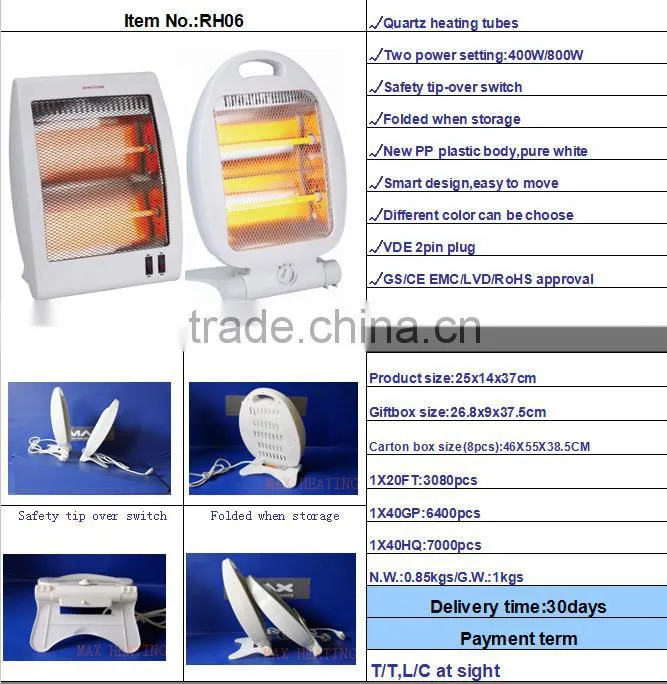 2 tube 1000W quartz heater