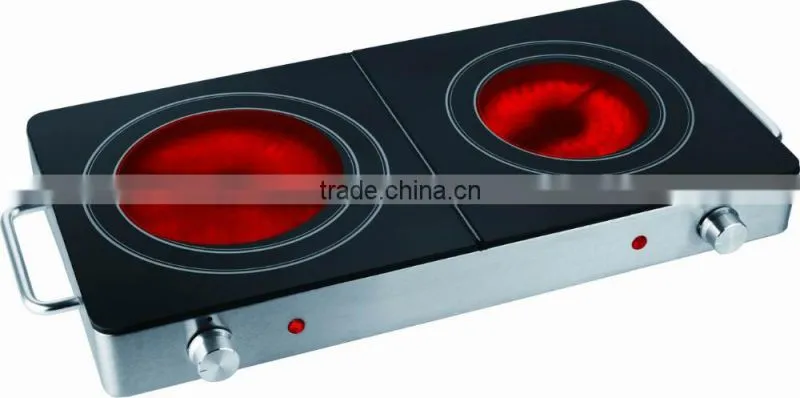 Double electric ceramic burner stainless steel surface 2 thermostat control suit for home kitchen appliance