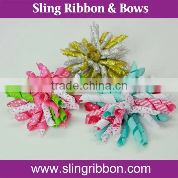 Light Pink Dot Printed Swallowtail Ribbon Girl Hair Bow With Clip