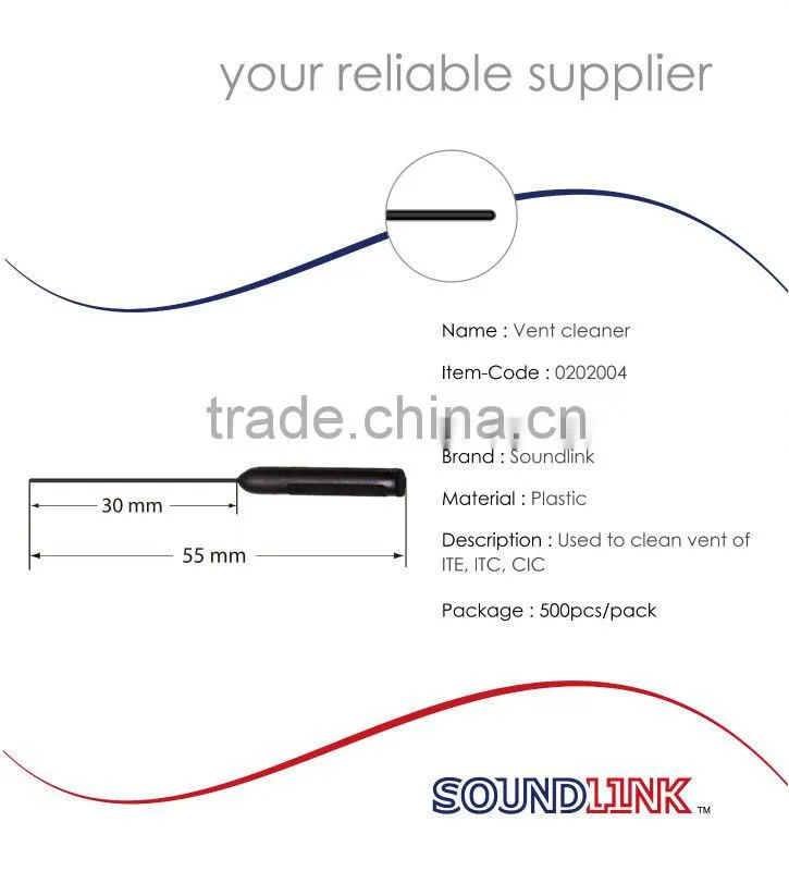 hearing aid accessories of vent cleaners for cleaning CIC hearing aids