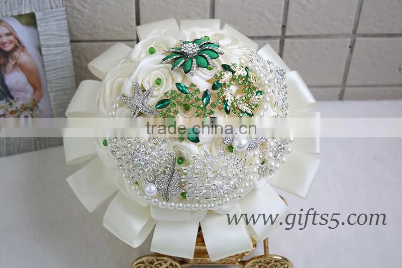 Handmade green brooch wedding brides bouquet wholesale