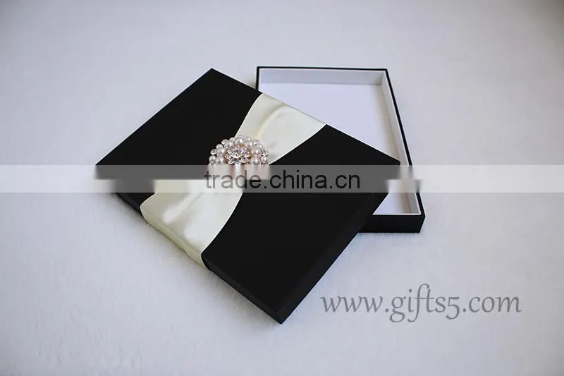 Elegant Black Wedding Invitation Boxes with brooch