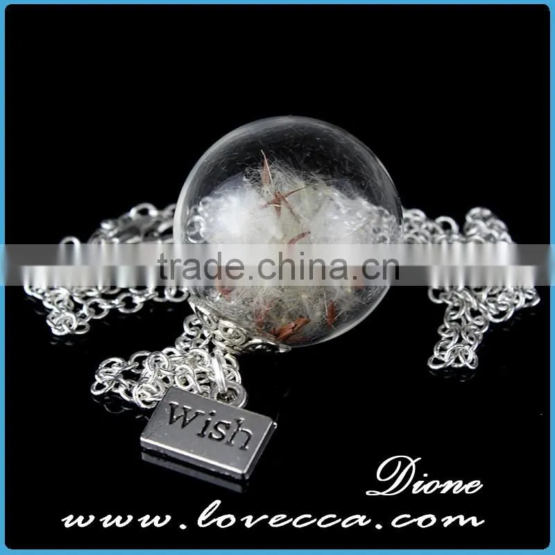 Alibaba hot selling creative Romantic glass cover dandelion seed necklace