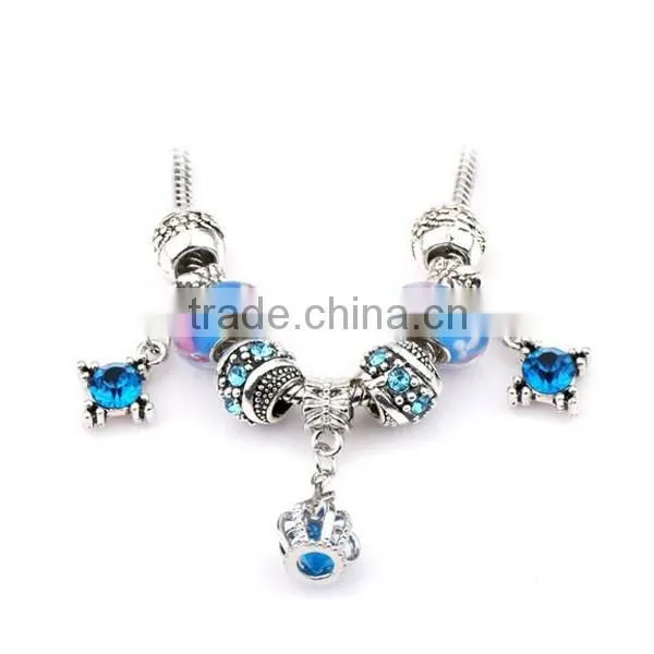 2016 DIY Blue Crystal Bead Charm Bracelets Jewelry