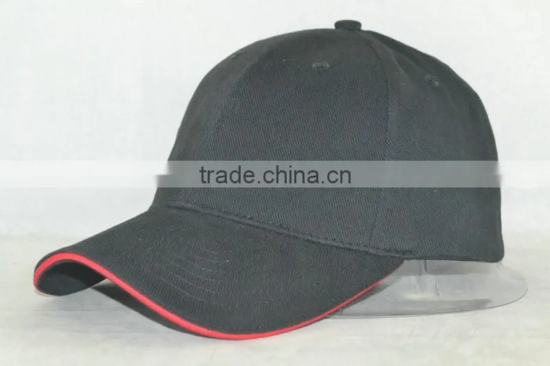 Heavy brushed cotton 10x10 black blank cap with red sandwich bill