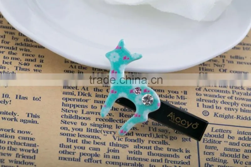 Colored sika deer decoration hair slide handmade metal clip kids rhinestone plain hair clip