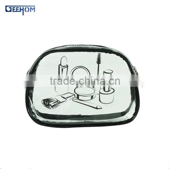 clear standup pvc makeup bag , custom printed pvc cosmetic case