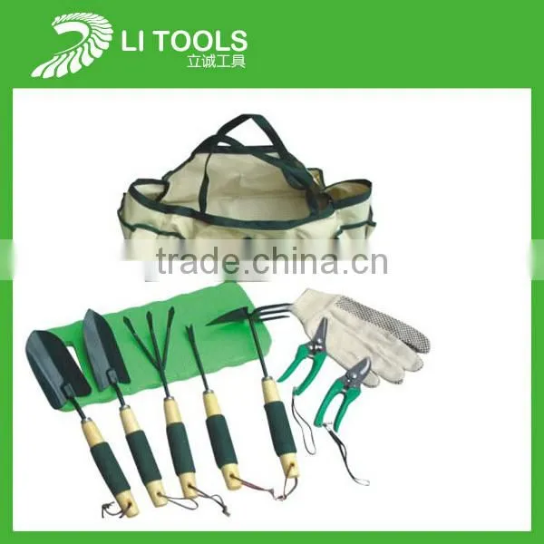 5 piece wood handle iron kids garden tool set