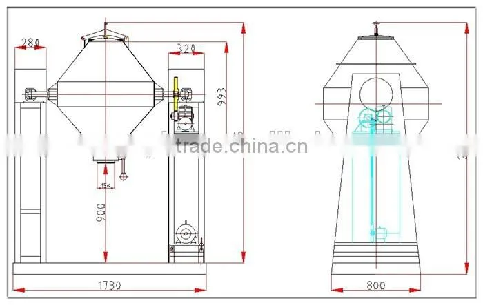 W shape Medicine Powder double cone mixing blender machine