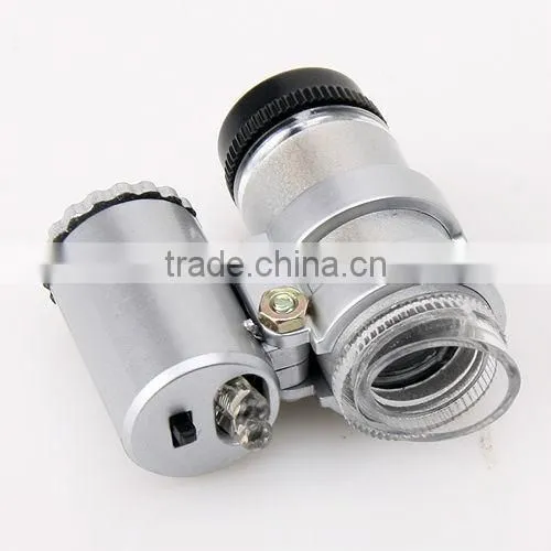 2014 NEW 5x Mini Jeweler Watchmaker Loupe 45X 2 LED Pocket Microscope Magnifier
