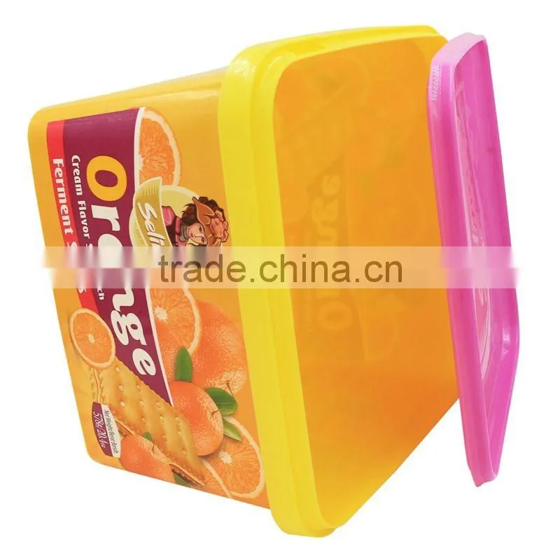 2.5L Custom IML Plastic Crackers Container,Plastic Biscuit/Pet Food Packaging Tub