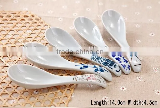 SP1534 Haonai Goodlooking flower decal ceramic spoon, ceramic soup spoon