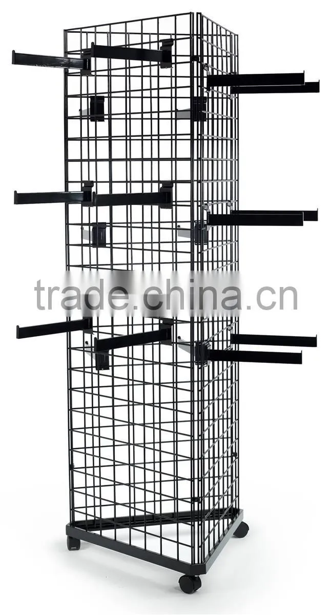 Black 3-Sided Gridwall Fixtures with Wheeled Bases