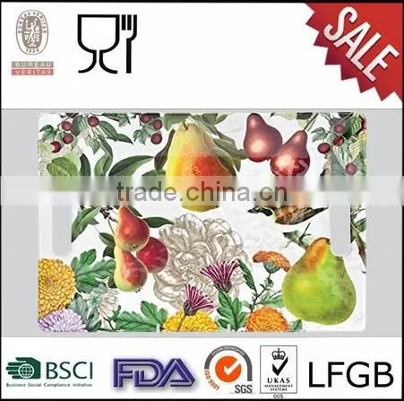 White melamine serving tray,rectangular custom printing melamine tray with handle