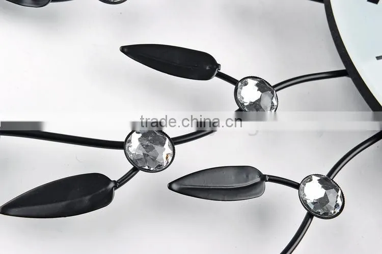 Metal wall digital clock with crystal and leaf