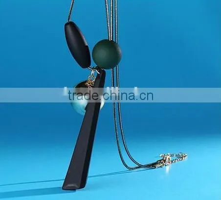 silver ball rubber strip pendant necklace rubber bead long necklace geometric sweater necklace