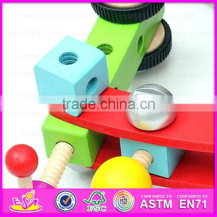 Amusing educational wooden screw assembly toy car for kids,Multipurpose Wooden Toy Screw Nut Combination for children W03C017
