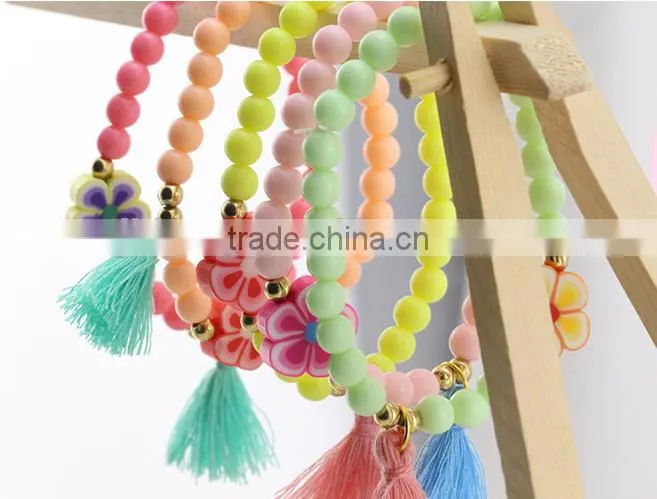 Colorful Bangle Wristband Children Kids Custom Tassel Bead Bracelet