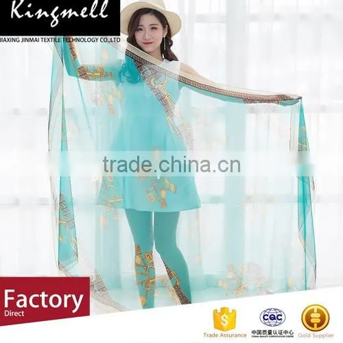 Green Digital Printed Silk Chiffon Shawl for ladies in Spring and Summer