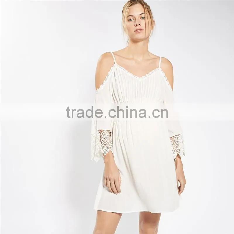 Summer chic lace hemmed hot selling cold shoulder dresses for pregnant women