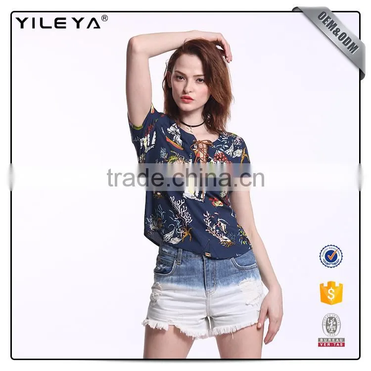 With pattern cheap women top,cheap custom t shirt,custom logo t shirt