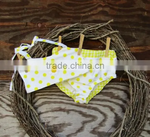 2016 girls wholesale boutique swimsuit clothing yellow polka dot swimwear two piece baby girl clothes with sun flower bikini set