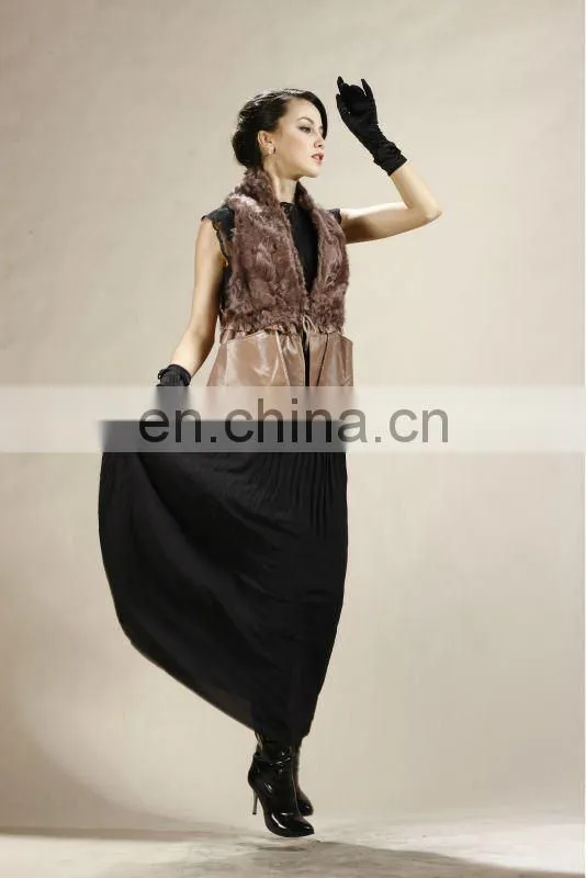 Brown Lamb Fur Fashion Women Gilet With Real Lamb Lether Trim New Fashion Women Real Fur Gilet STY.NO. 5003#
