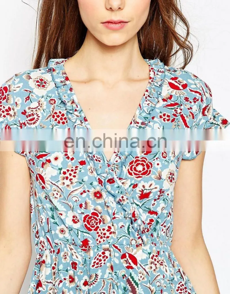 Cheap price with high quality small flower prints dress women dress