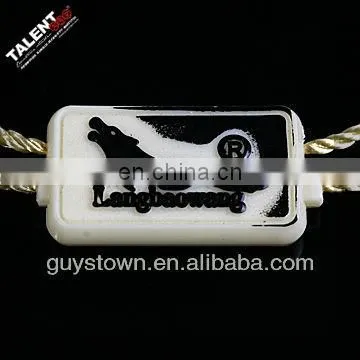 customized brand name logo hang tag plastic seal string for clothing