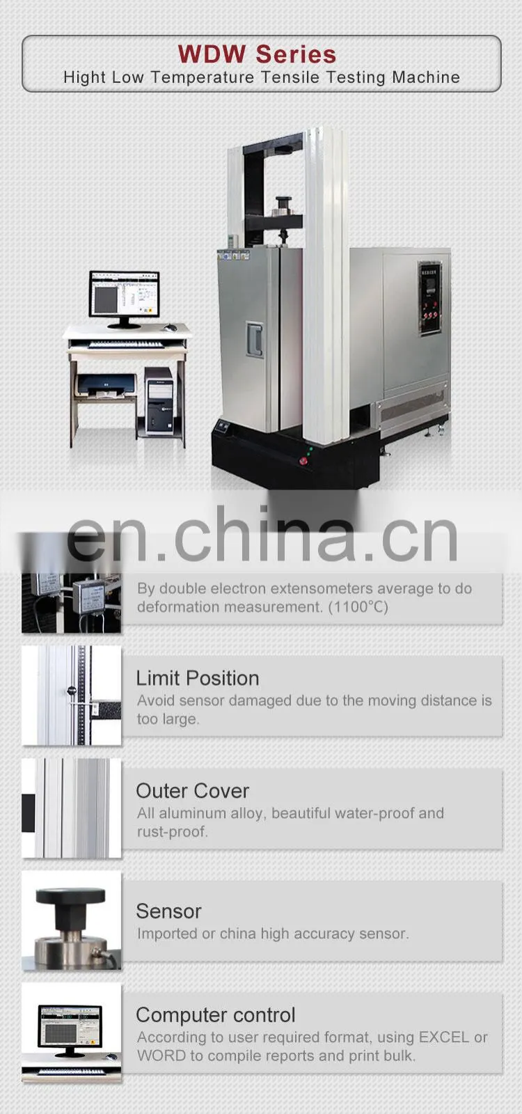 100kn 200kn 300kn High Low Temperature Chamber Tensile Strength UTM Universal Tensile Testing Machine