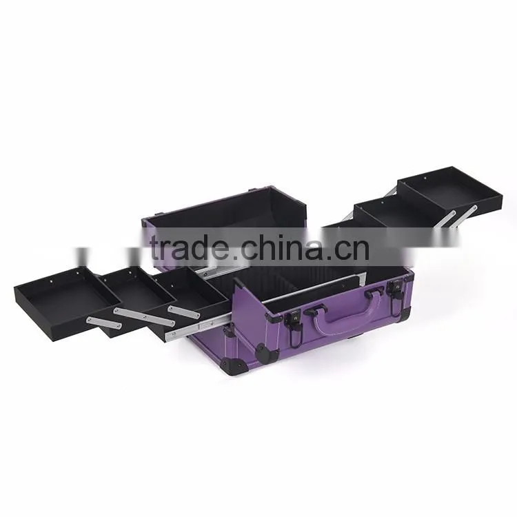 Purple Portable Cosmetic beauty train box makeup display Case
