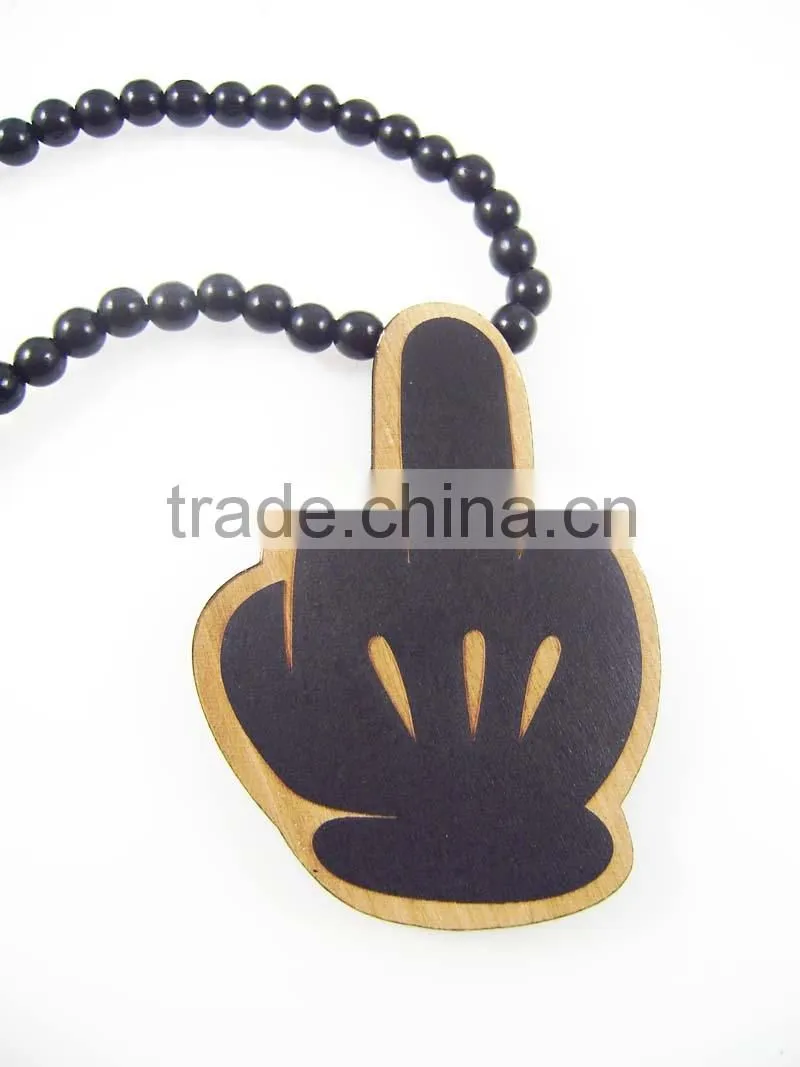Men's gestures good Pendants Fashion Wood Hip Hop Rosary Chain Beads Necklaces
