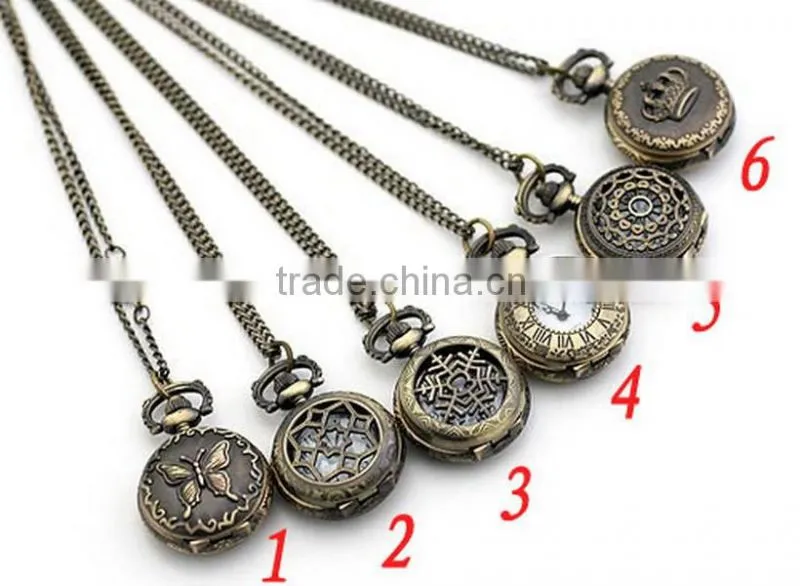 2016 China Classic Vintage Bronze Engraved Dragon Quartz Pocket Watch Pendent Chain Necklace Gift