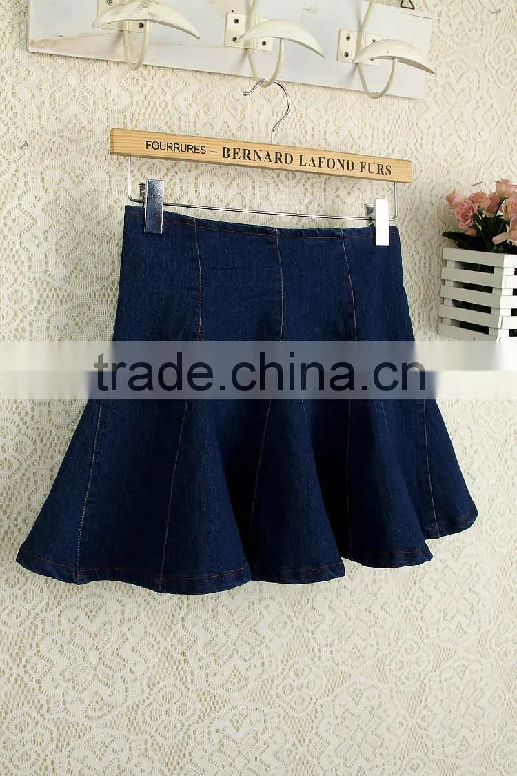 High waist short denim skirt women blue elasticity denim pleated mini skirt girls ball gown sexy girls in short denim skirt