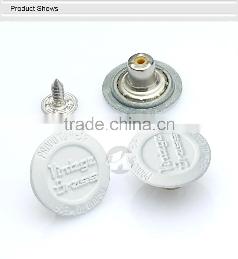 Custom White Embossed Logo Metal Alloy Jeans Button