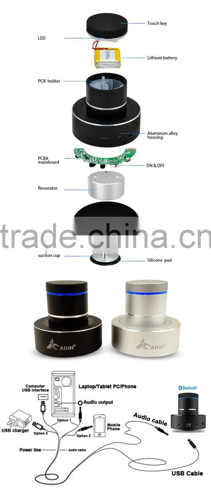 Shenzhen 2015 hot high quality bluetooth vibration speaker with led light