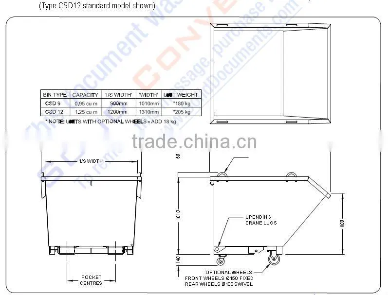 Type CSD stainless steel forklift tipping skip