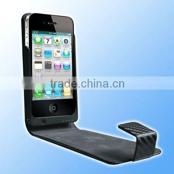 2100 MAH leather battery extender case for iphone4/4s