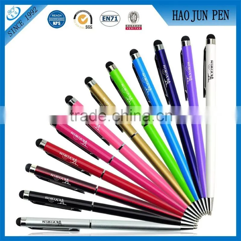 2 in 1 promotional metal stylus pen touch screen ballpoint pen printed customized logo on stylus pen