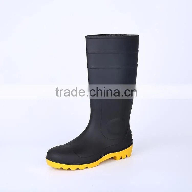 2016 Wholesale waterproof black Safety PVC rain boots with steel toe, industrial rain boots