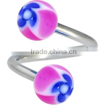 Blue FUNKY FLOWER Spiral Twister Belly Ring&body jewelry navel ring&SBR rings