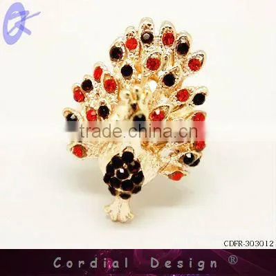 hot sale colour rhinestone fashion peacock cheap spittor ring